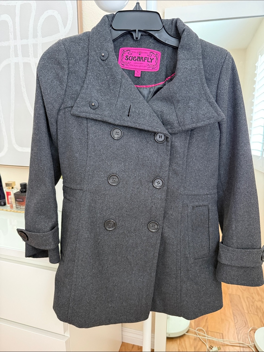 Sugarfly Women's Charcoal Double-Breasted Peacoat